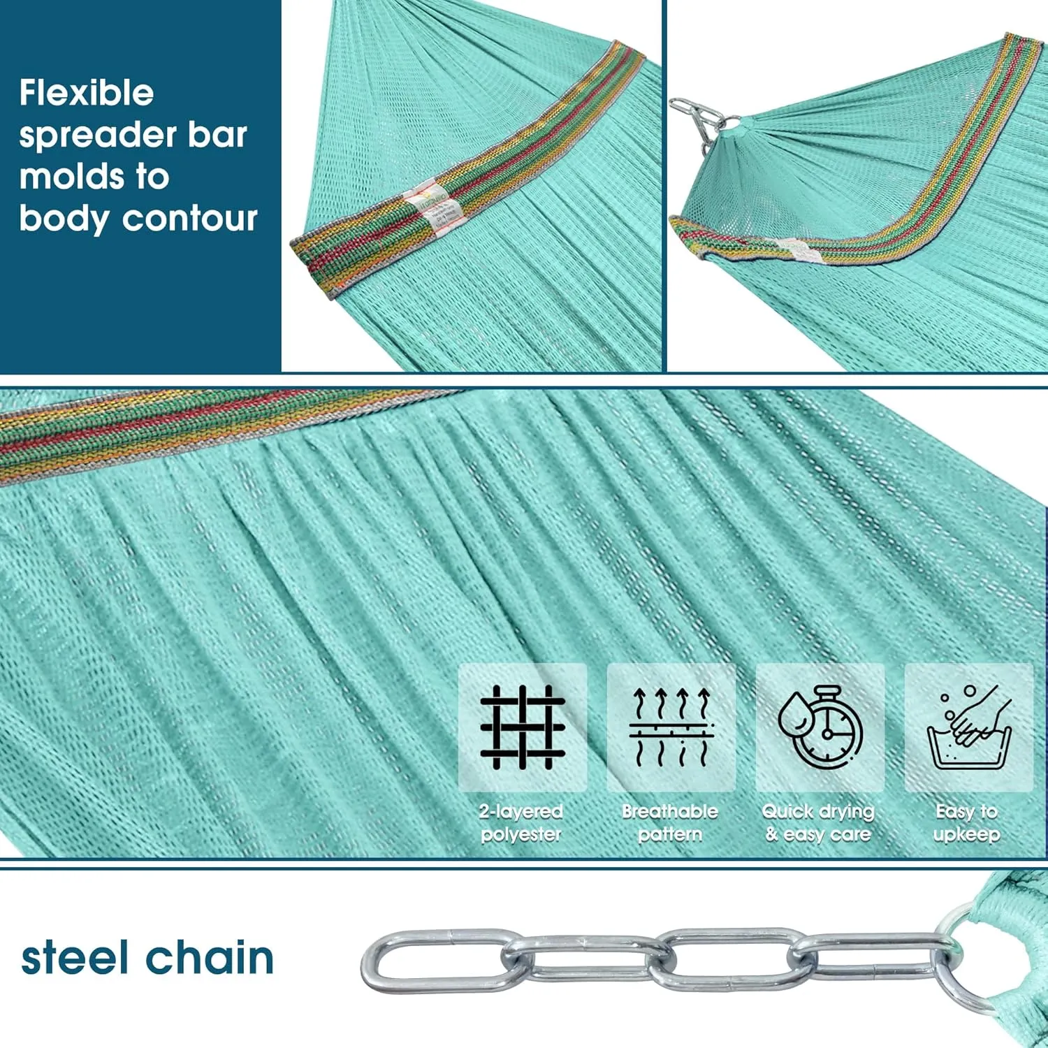 Tranquillo 600lb Capacity 2 Persons Instant Set Up NO Screw Needed Foldable Portable Double Hammock with Stand & Carry Bag for Garden Camping, Sky