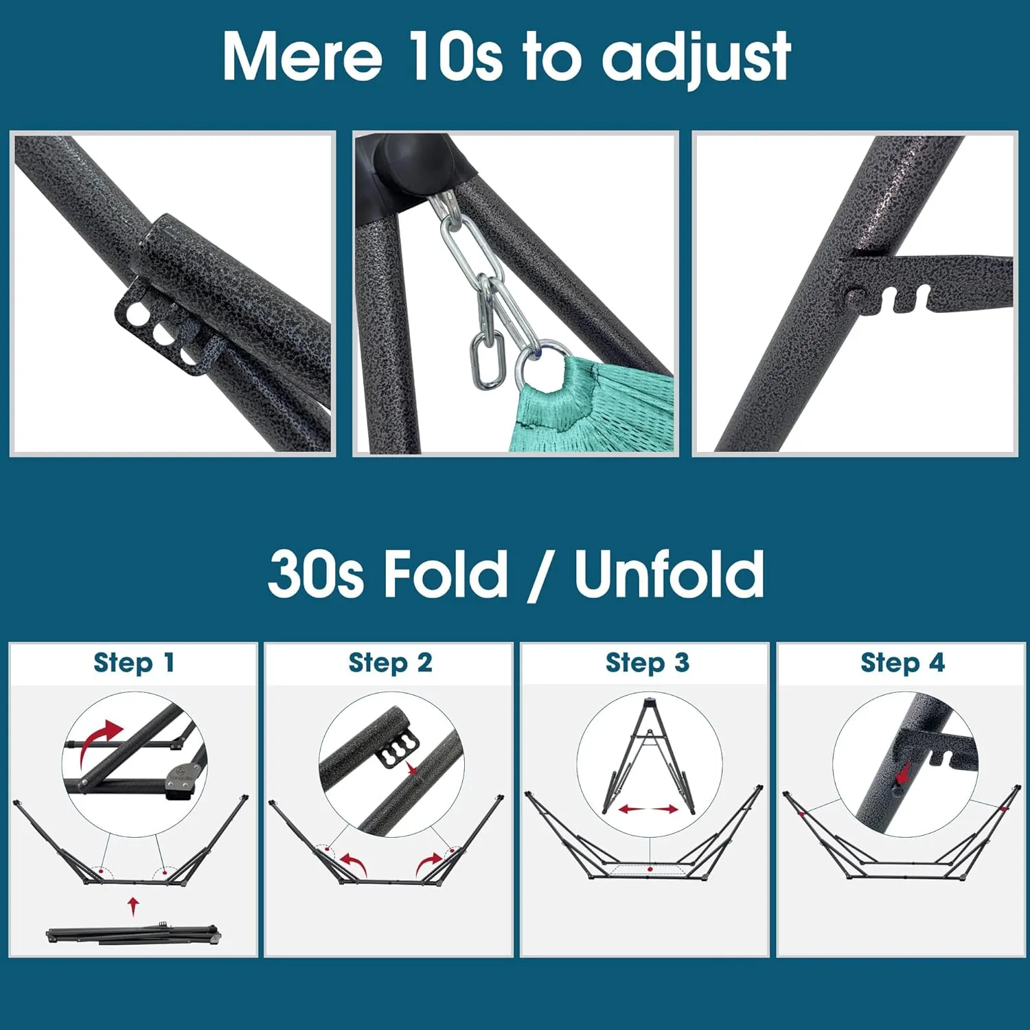 Tranquillo 600lb Capacity 2 Persons Instant Set Up NO Screw Needed Foldable Portable Double Hammock with Stand & Carry Bag for Garden Camping, Sky