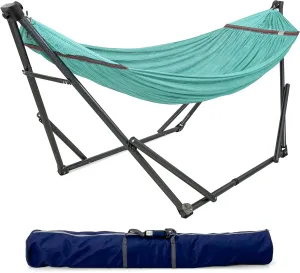 Tranquillo 600lb Capacity 2 Persons Instant Set Up NO Screw Needed Foldable Portable Double Hammock with Stand & Carry Bag for Garden Camping, Sky