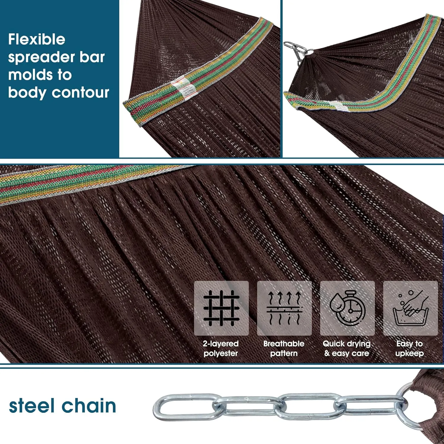 Tranquillo Adjustable Hammock Stand, Collapsible Camping Hammock and Stand, 600 lbs Capacity Double Hammock Stand for 2 Persons, 30 Seconds Assembly Foldable for Camping Travel Picnic Balcony, Brown