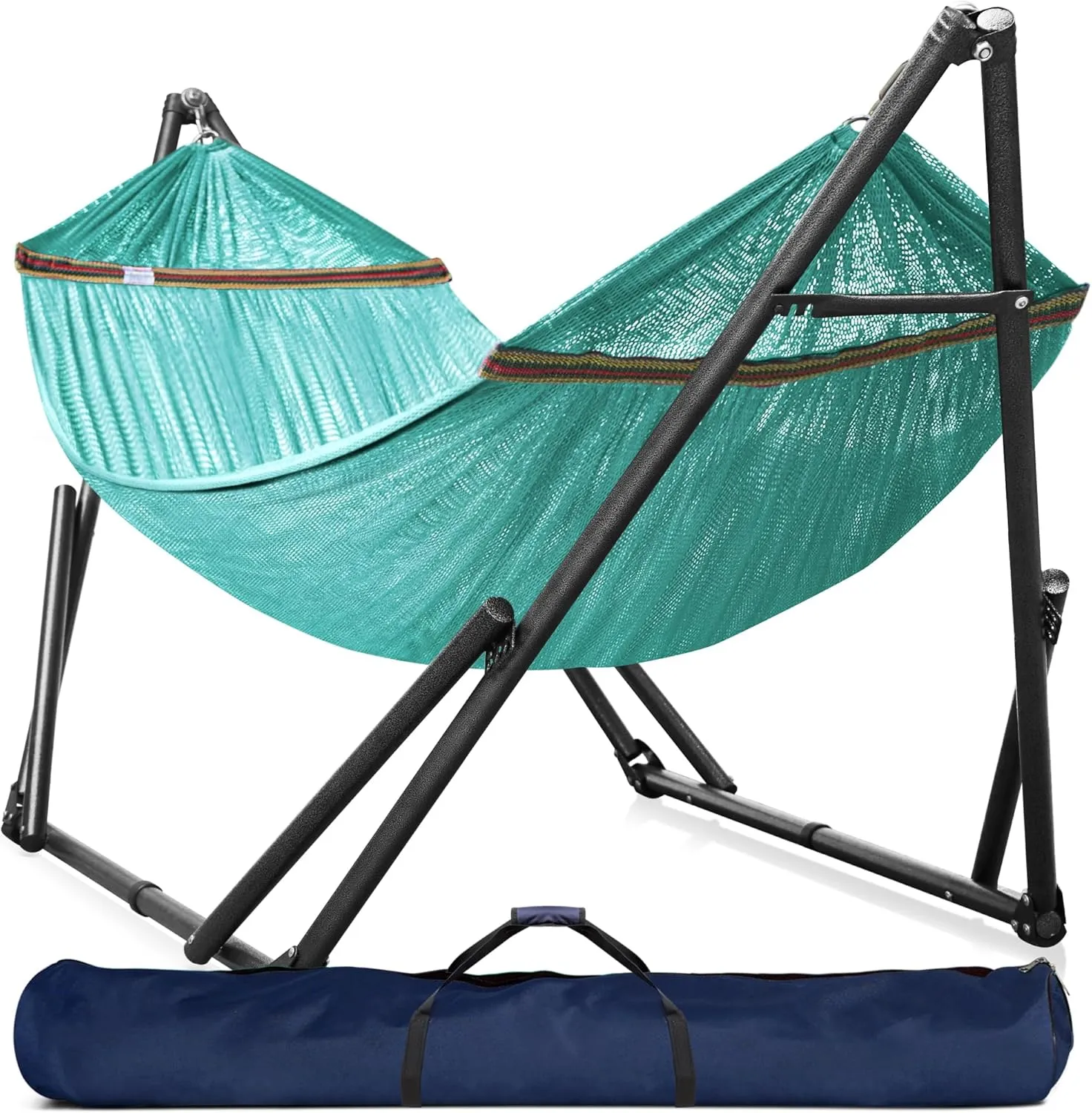 Tranquillo Double Hammock with Stand Included for 2 Persons/Foldable Hammock Stand 600 lbs Capacity Portable Case - Inhouse, Outdoor, Camping, Sky