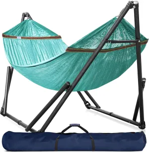Tranquillo Double Hammock with Stand Included for 2 Persons/Foldable Hammock Stand 600 lbs Capacity Portable Case - Inhouse, Outdoor, Camping, Sky
