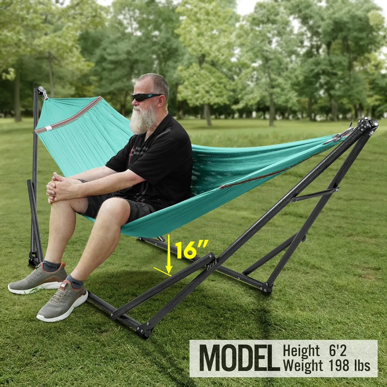 Tranquillo Double Hammock with Stand Included for 2 Persons/Foldable Hammock Stand 600 lbs Capacity Portable Case - Inhouse, Outdoor, Camping, Sky