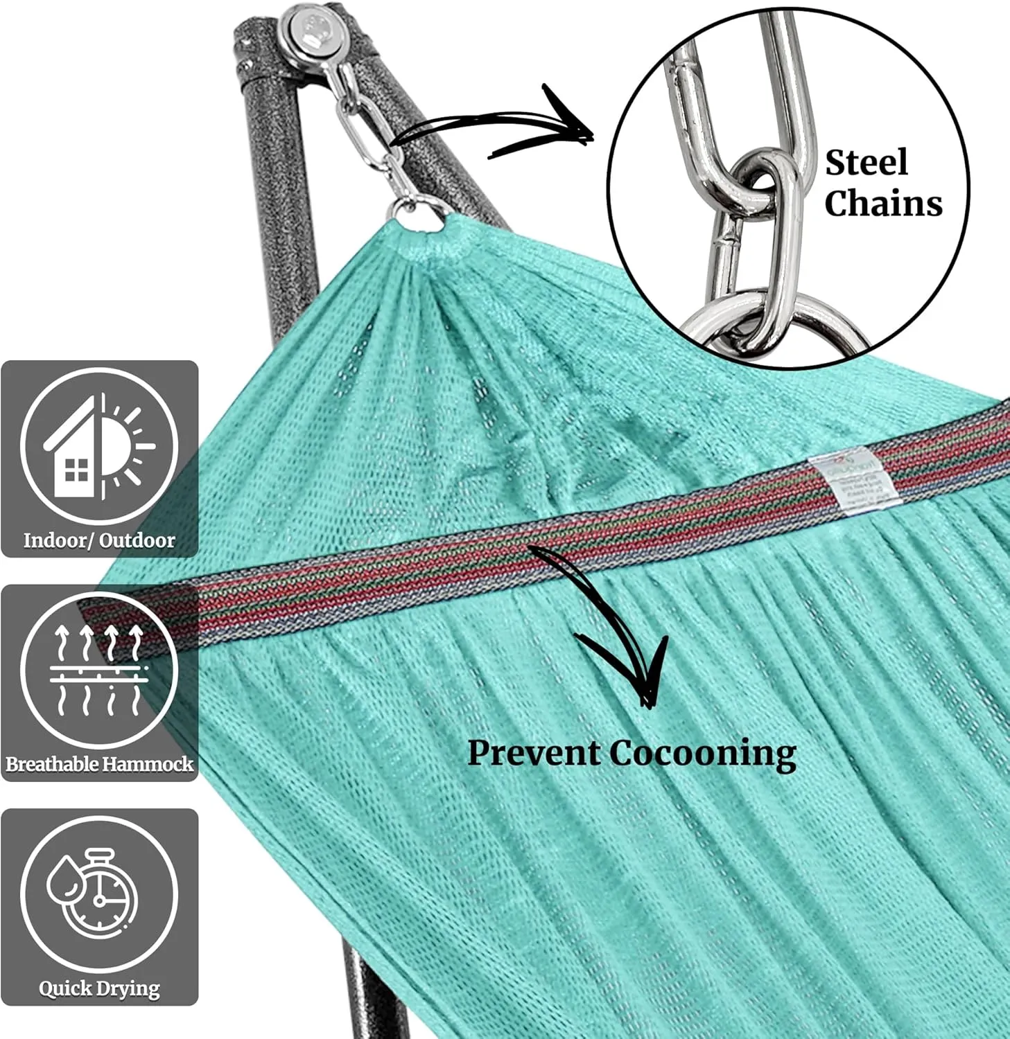 Tranquillo Double Hammock with Stand Included for 2 Persons/Foldable Hammock Stand 600 lbs Capacity Portable Case - Inhouse, Outdoor, Camping, Sky