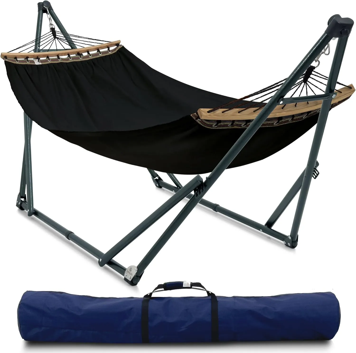 Tranquillo Universal Hammock with Stands Electro Static Coated Steel, Adjustable Foldable Hammock Stand with 2 Layered Polyester Net and Carry Bag for 2 Persons (3. Canvas - Black)