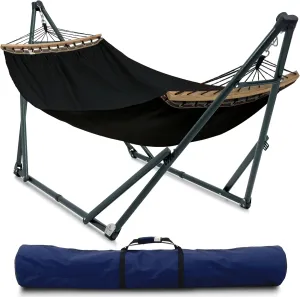Tranquillo Universal Hammock with Stands Electro Static Coated Steel, Adjustable Foldable Hammock Stand with 2 Layered Polyester Net and Carry Bag for 2 Persons (3. Canvas - Black)