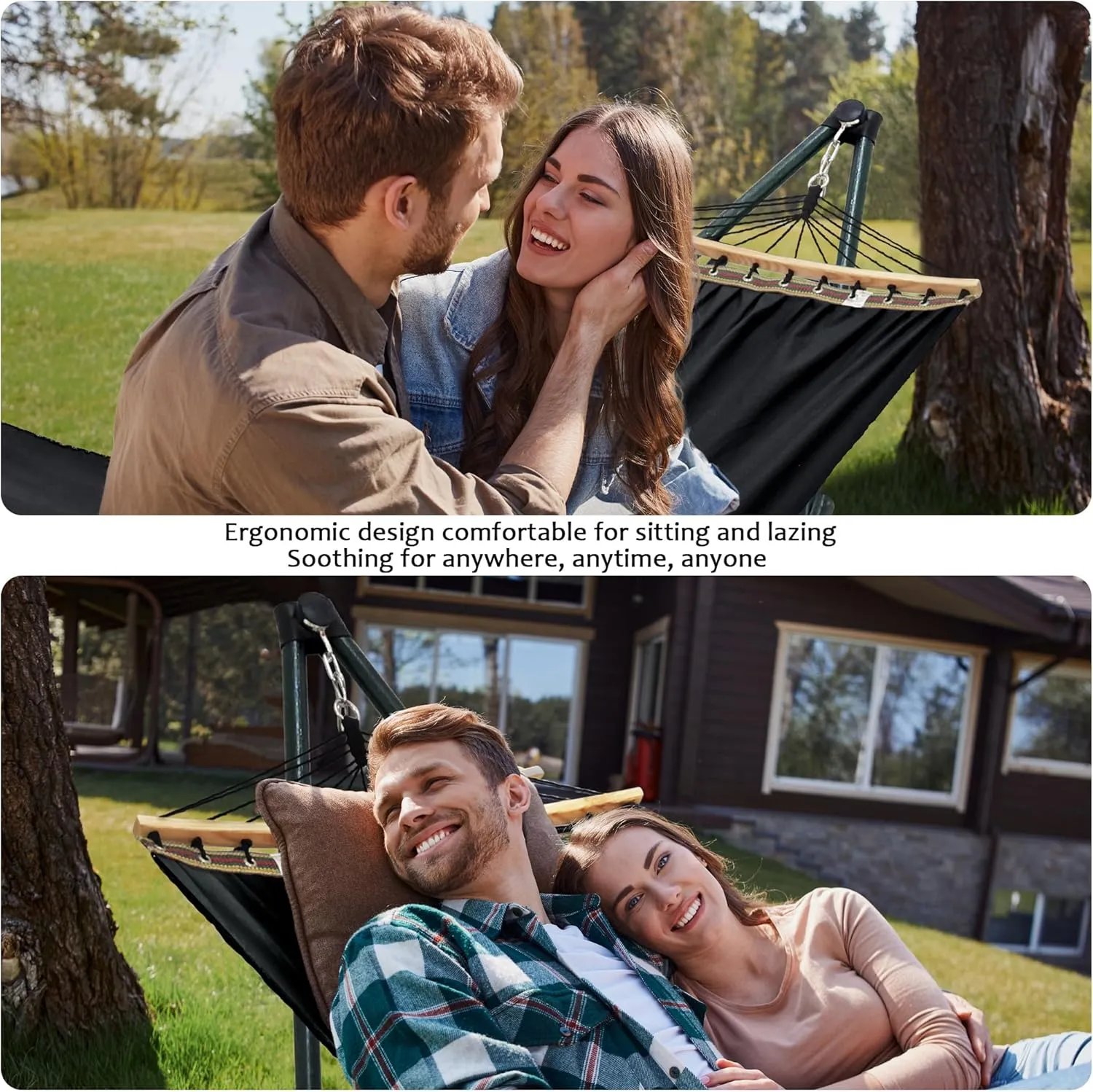 Tranquillo Universal Hammock with Stands Electro Static Coated Steel, Adjustable Foldable Hammock Stand with 2 Layered Polyester Net and Carry Bag for 2 Persons (3. Canvas - Black)