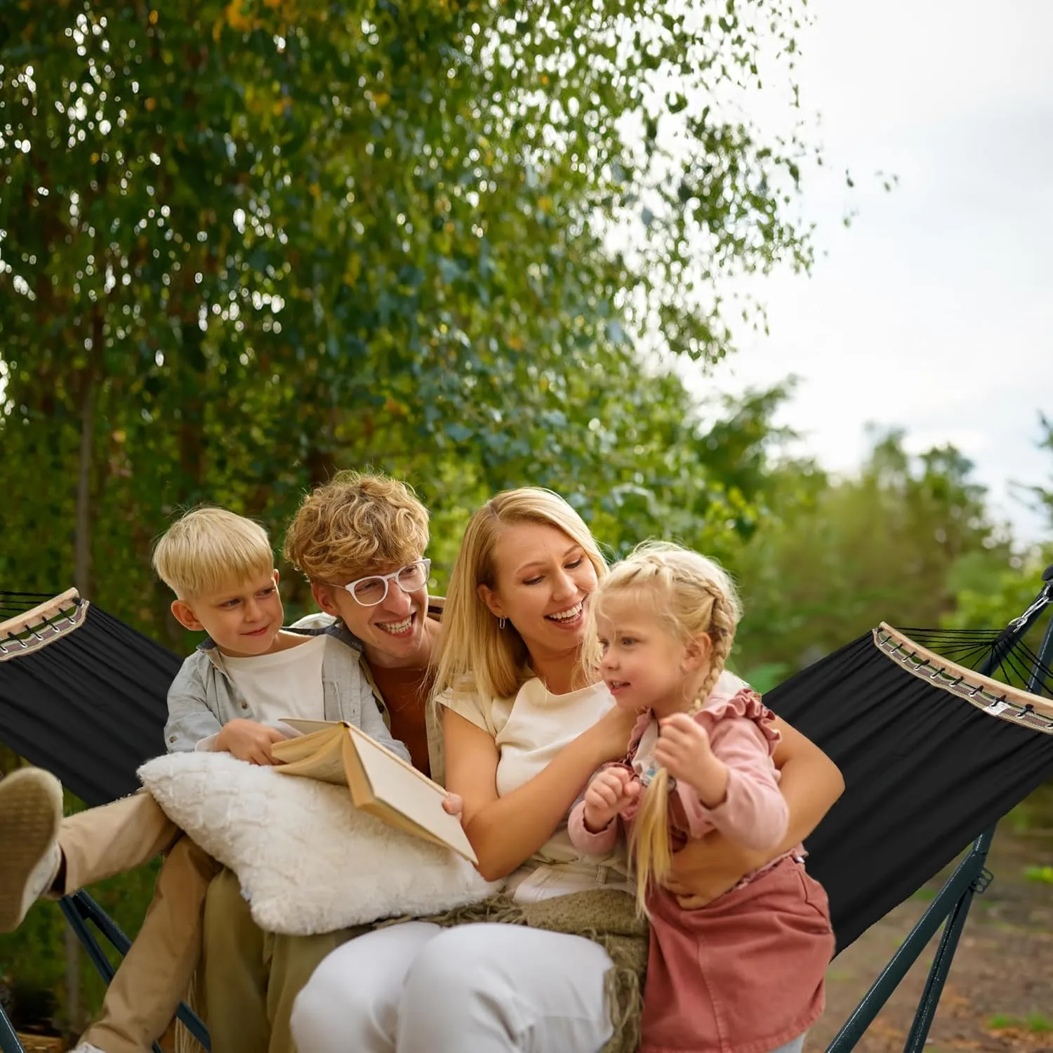 Tranquillo Universal Hammock with Stands Electro Static Coated Steel, Adjustable Foldable Hammock Stand with 2 Layered Polyester Net and Carry Bag for 2 Persons (3. Canvas - Black)