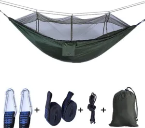 Travel Bug Net Camping Hammock | 300kg Load Capacity, Breathable, Quick-Drying Parachute Nylon | 2 x Premium Carabiners | for Outdoor Indoor Garden
