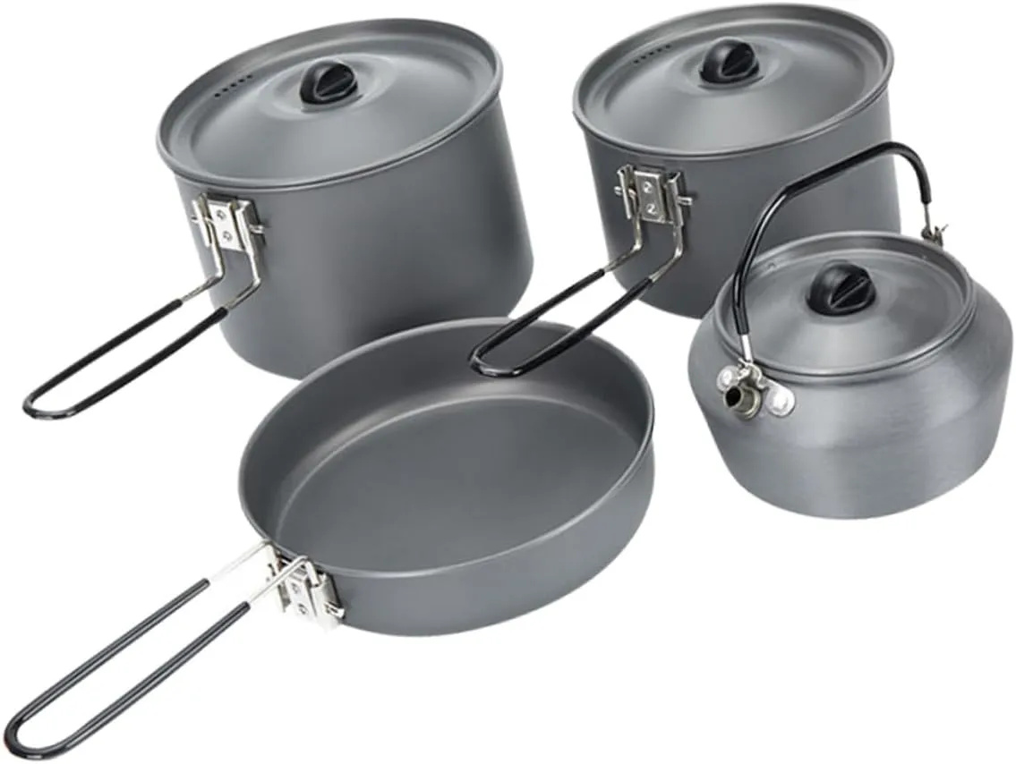 Travel Cooking Set Compact Camping Cookware Easy to Carry Camping Pots Aluminum Cookware Suitable for 3-4 People