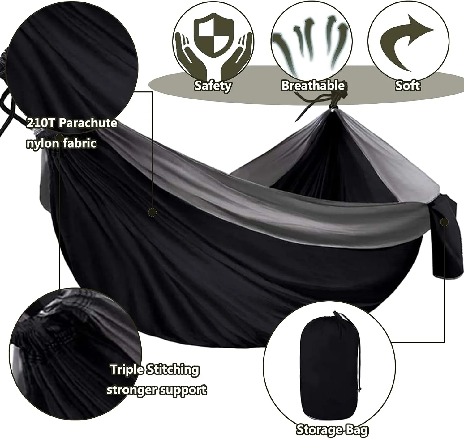 Travel Hammock, Lightweight Camping Hammock 200kg Load Capacity, Portable Outdoor Double Hammock for Camping, Backpacking, Survival, Outdoor Backyard Hiking,B