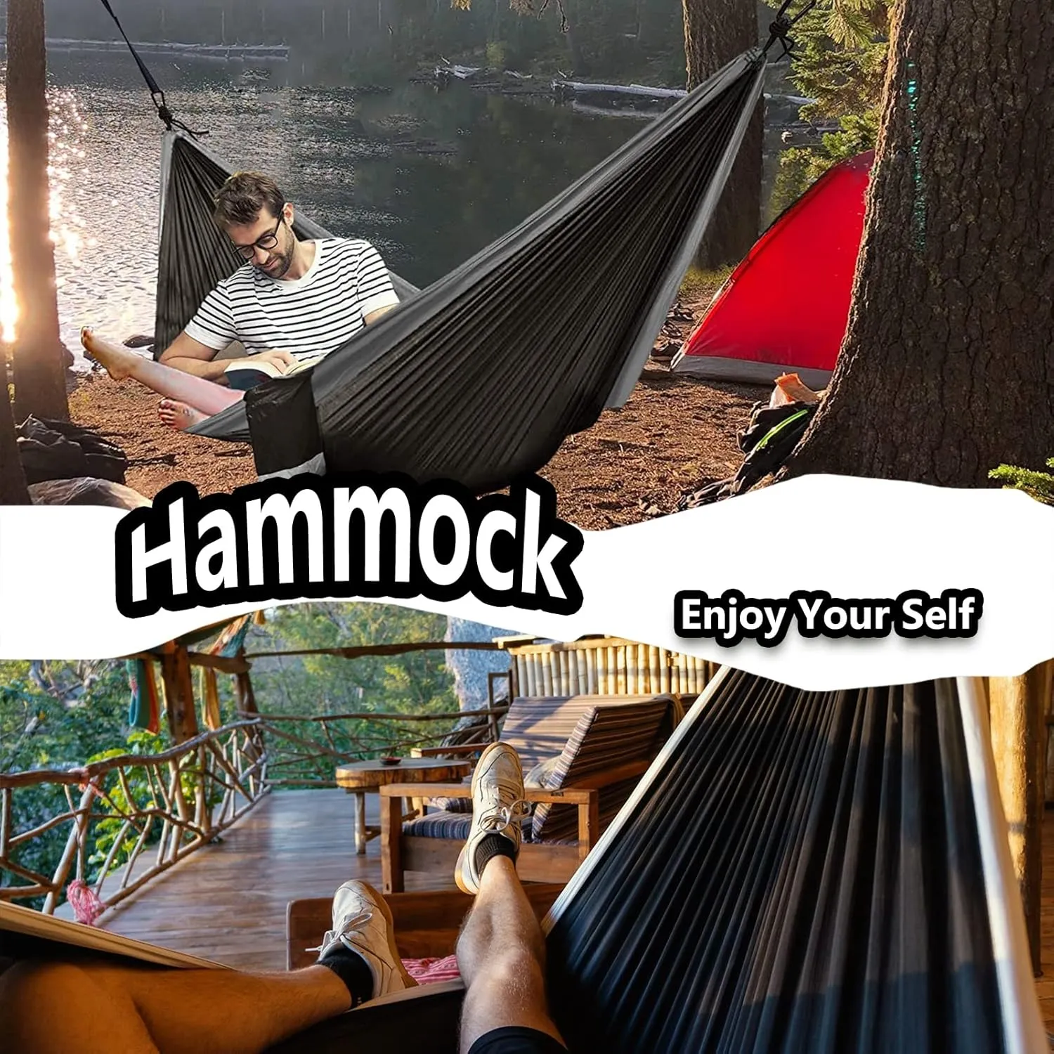 Travel Hammock, Lightweight Camping Hammock 200kg Load Capacity, Portable Outdoor Double Hammock for Camping, Backpacking, Survival, Outdoor Backyard Hiking,B