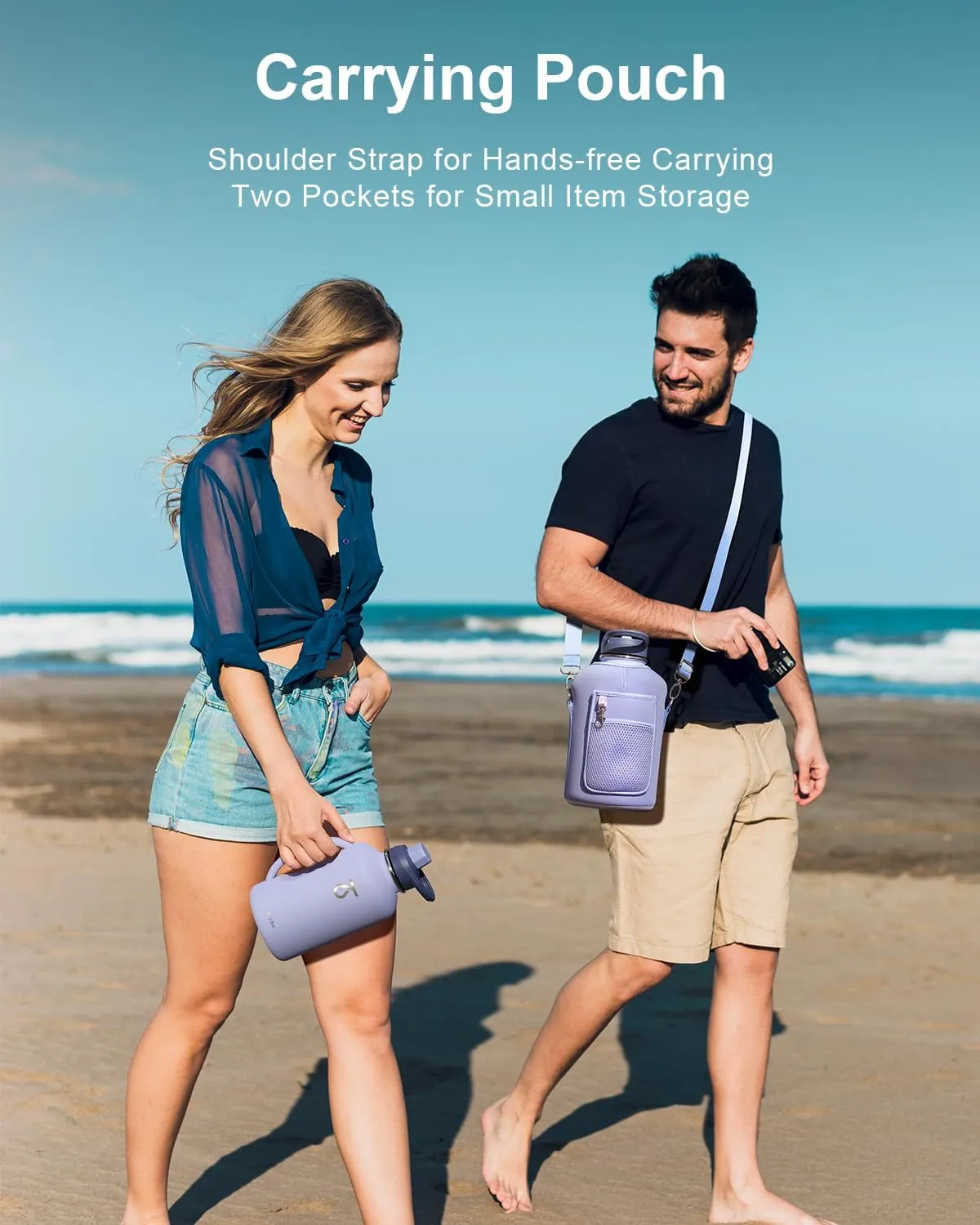 Trebo 64oz Insulated Water Bottle with Handle Straw Spout Lids,Half Gallon Stainless Steel Double Wall Vacuum Flask Metal Large Jug with Handle, Wide Mouth Mug with Strap, Keep Cold Hot,Midnight Blue