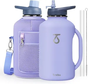 Trebo 64oz Insulated Water Bottle with Handle Straw Spout Lids,Half Gallon Stainless Steel Double Wall Vacuum Flask Metal Large Jug with Handle, Wide Mouth Mug with Strap, Keep Cold Hot,Midnight Blue