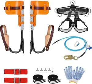 Tree Climbing Spike, Tree Climbing Gear with Adjustable Climbing Belt and Steel Wire Core Flip Line, Arborist Tree Climbing Kit Tools with Triple Lock Lanyard Adjuster for Tree Work