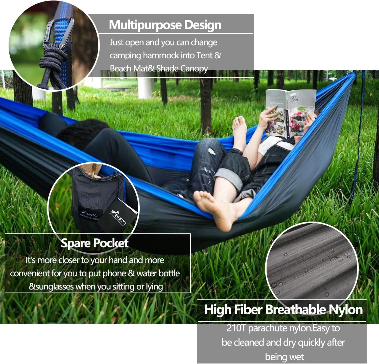 Tree Straps Included) Camping Double Camping, Parachute Portable Hammock, Hammock 500Lbs FT (2 Satisfaction guaranteed Garden Beach, Lightweight for 16 Travel, LOOPS/10 Specialized range Capacity Backpacking,