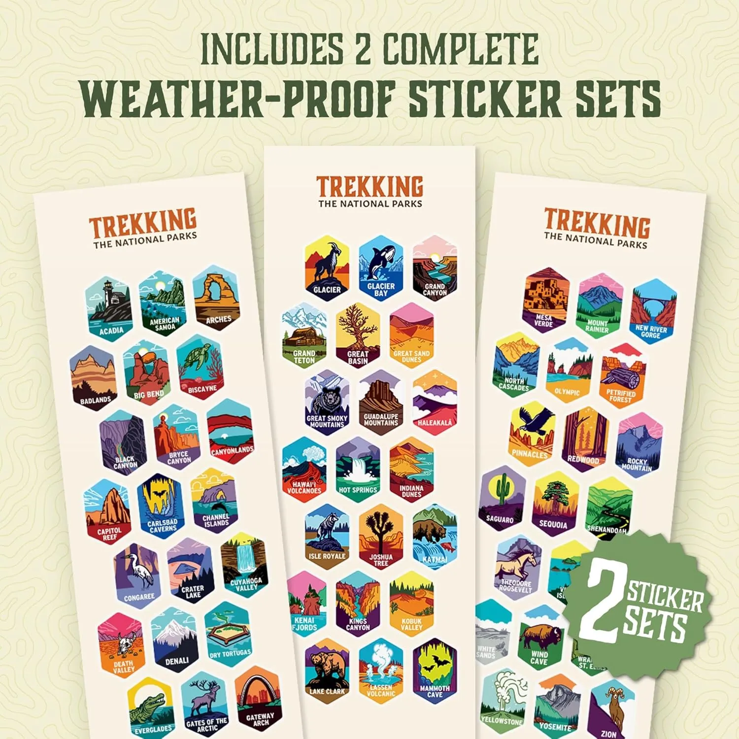 Trekking The National Parks Water Bottle with 63 Waterproof Stickers & 3 Lids (Straw, Spout, & Chug) | 32 Oz Insulated Wide Mouth Stainless Steel Bottle | BPA-Free and Leak-Proof - WHITE