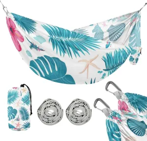 Tropical Red Flowers Palm Leaves Starfish Bright Turquoise 330lb Capacity Hammocks for Camping with Portabl Carry Bag Rope Hammock for Outside Camping Essentials macas mexicanas de Patio para