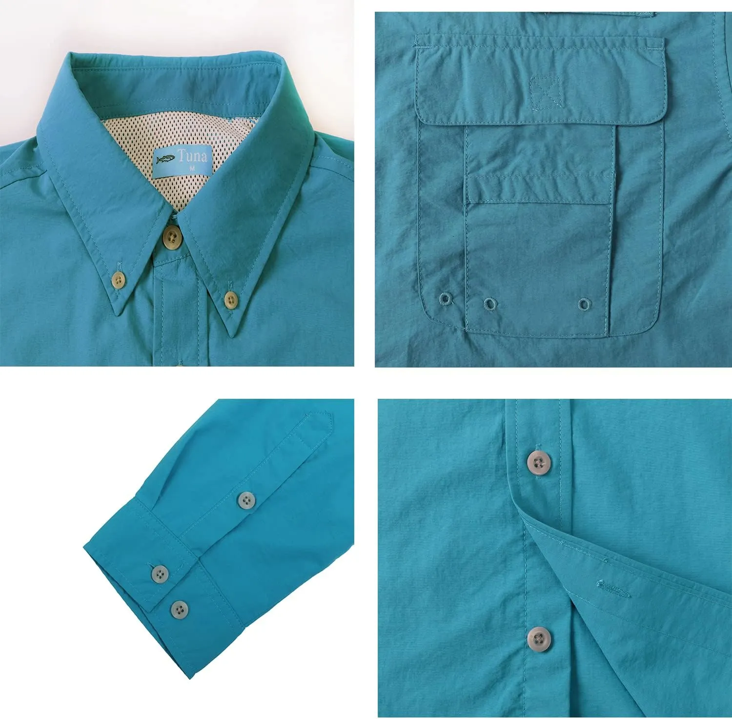 Tuna Men's Fishing Outdoor Button Down UPF 50  Sun Protection Waterproof Hiking Long Sleeve Shirts
