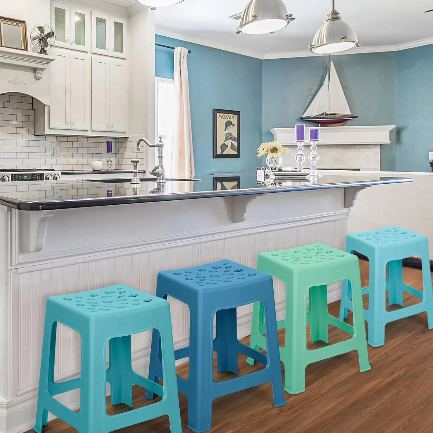 TURSTIN 6 Pack Plastic Stools 16.9 Inch Nesting Stools 6 Color Portable Backless Bar Stool Flexible Seating Chairs for Classroom Office Home