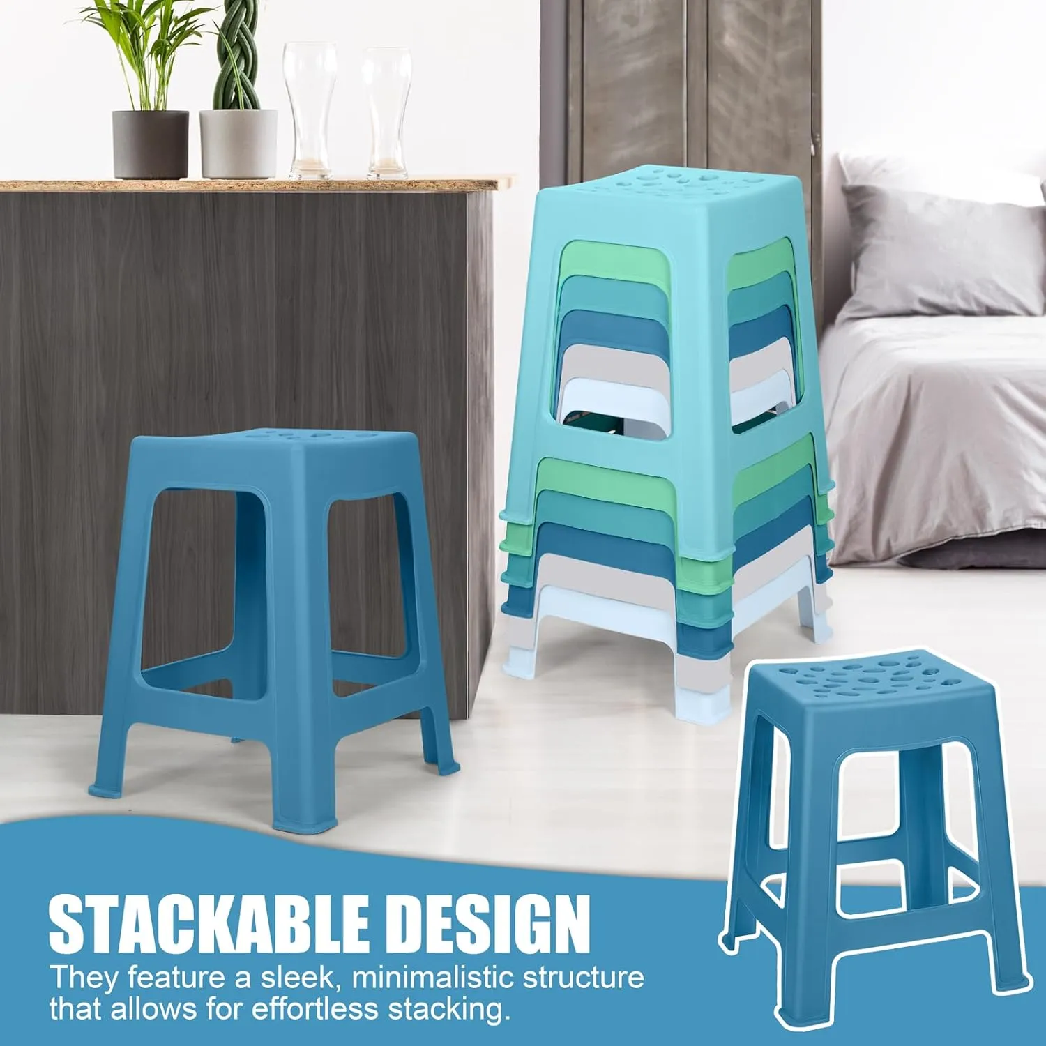 TURSTIN 6 Pack Plastic Stools 16.9 Inch Nesting Stools 6 Color Portable Backless Bar Stool Flexible Seating Chairs for Classroom Office Home