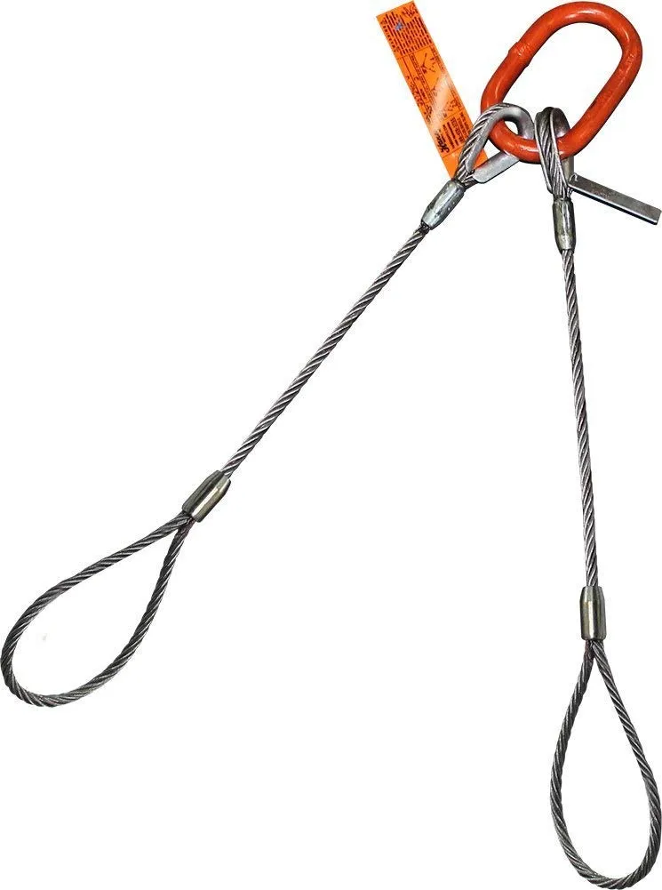 Two Leg Wire Rope Sling | 2.5 Ton Vertical Rated | Flemish Loop Ends | 3/8" Dia. | 3' Length | EIPS 6x25 IWRC | Hanes Supply (HSI) Heavy Duty Rigging Cable for Lifting and Towing