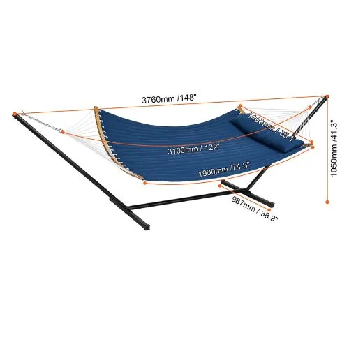 Two Person Hammock with Stand & Curved Spreader Bar For 480lbs Blue