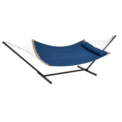 Two Person Hammock with Stand & Curved Spreader Bar For 480lbs Blue