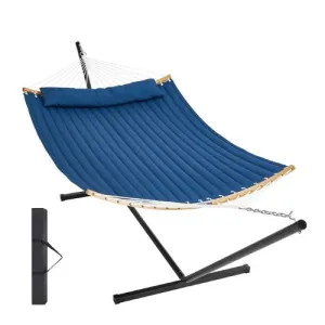 Two Person Hammock with Stand & Curved Spreader Bar For 480lbs Blue