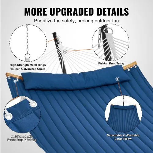 Two Person Hammock with Stand & Curved Spreader Bar For 480lbs Blue
