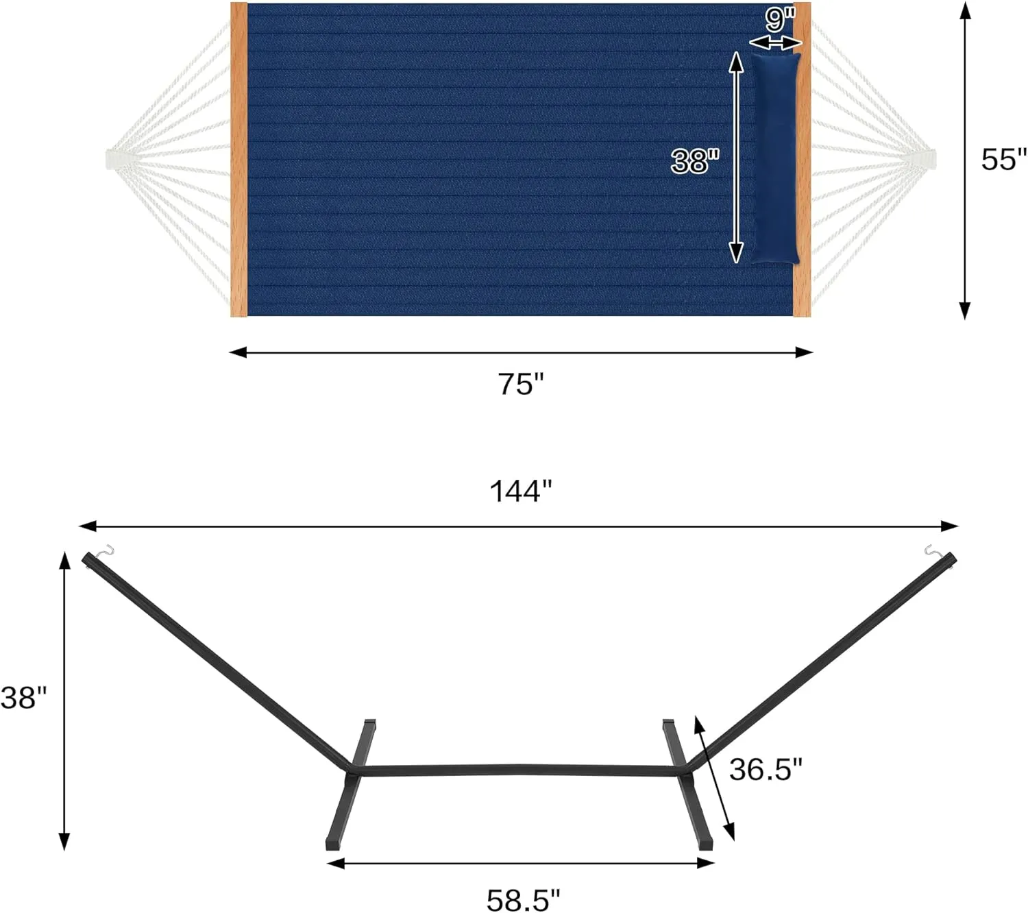 Two Person Hammock with Stand Heavy Duty, Outdoor Patio Hammock with Portable Steel Stand, Large Double Hammocks,480lbs Capacity.(Dark Blue)