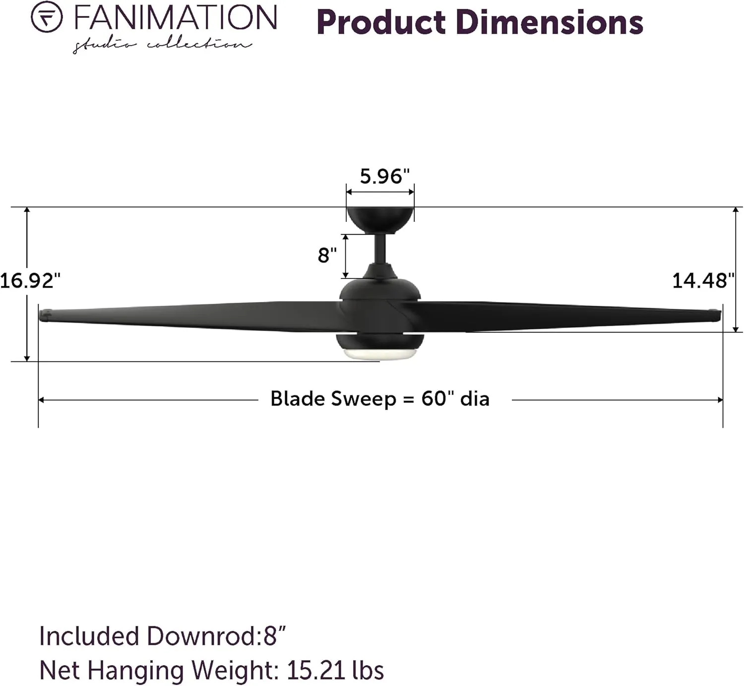 TwoFold 60 inch Indoor/Outdoor Ceiling Fan with LED Light Kit - Black