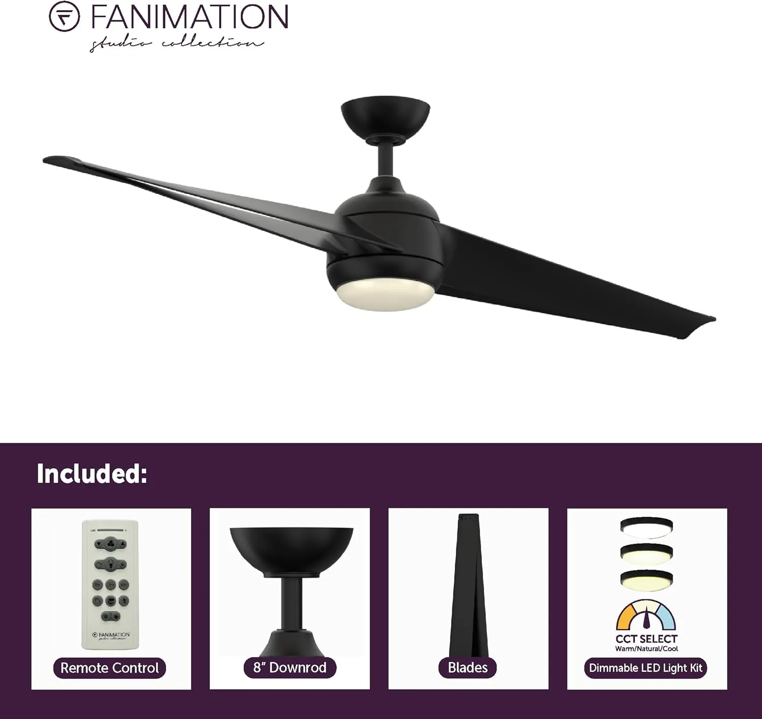TwoFold 60 inch Indoor/Outdoor Ceiling Fan with LED Light Kit - Black