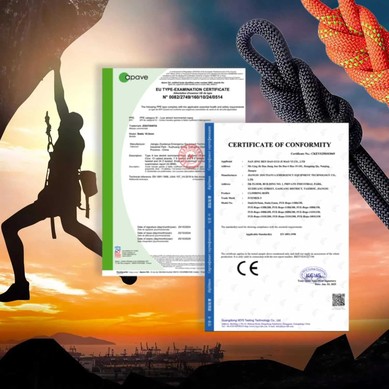 UIAA Static Climbing Rope 11mm, 60M(200FT) Nylon Kernmantle Rappelling Rope for Survival Rescue Cord Rock Mountaineering Climbing Hauling