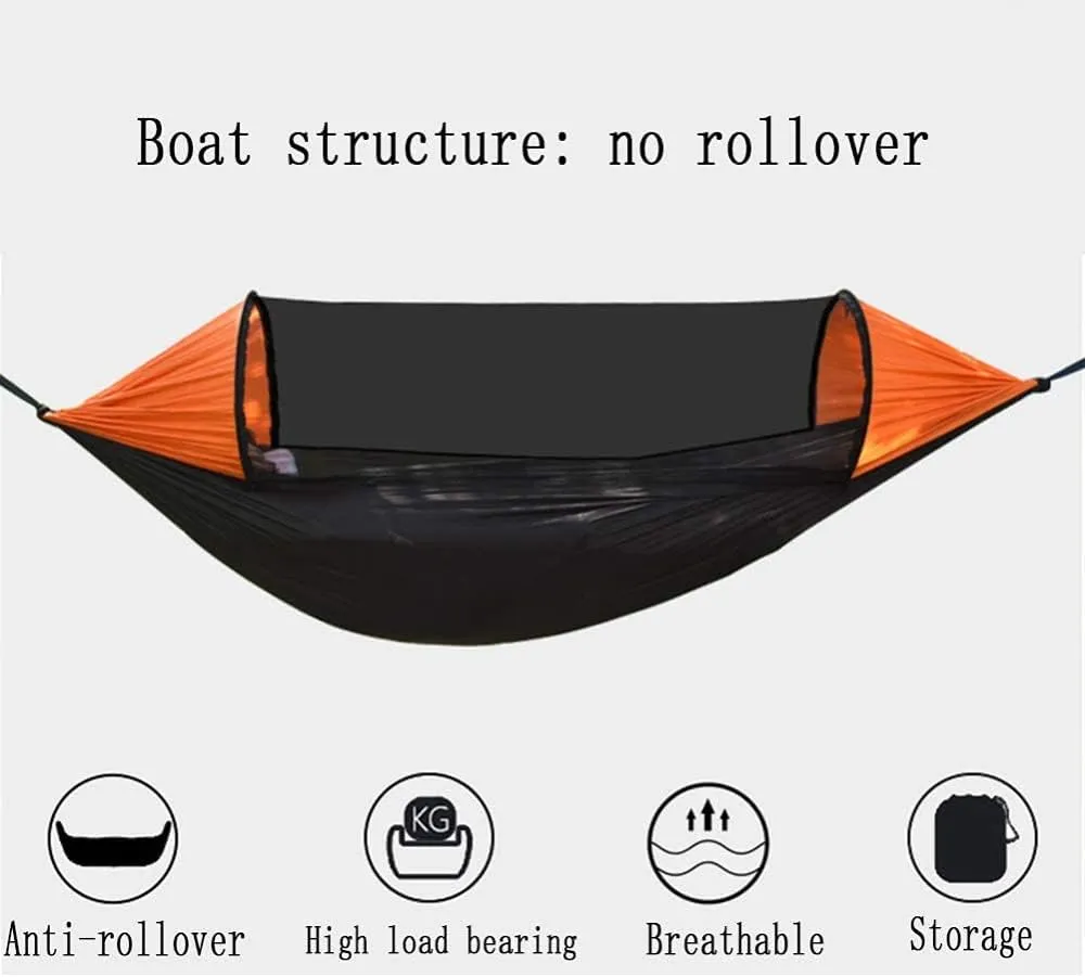 Ultralight Portable Anti-roll Nylon 1/2 Person Mosquito Net Camping Hammock for Camping Hiking Beach Garden Travel-Green(Orange)