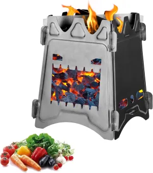 Ultralight Wood Burning Stove, Outdoor Camping Multifunction Stove BBQ Stove, for Backpacking, Hiking, Fishing and Bushcraft Survival (Titanium Style)