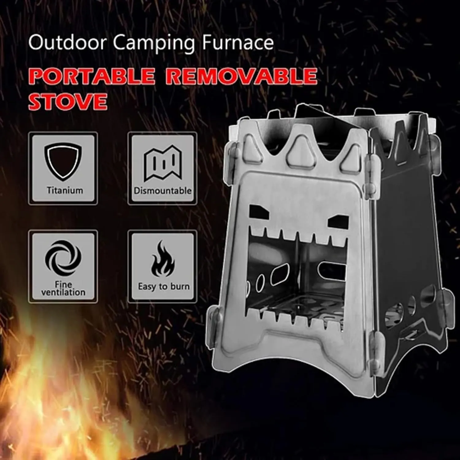 Ultralight Wood Burning Stove, Outdoor Camping Multifunction Stove BBQ Stove, for Backpacking, Hiking, Fishing and Bushcraft Survival (Titanium Style)