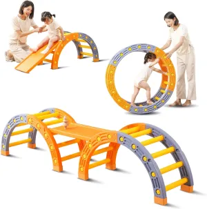 UNICOO 4-in-1 Kids Climbing Set - Double Arch Climber, Double Sided Climbing Ramp, Hammock Rocker, Climbing Toys for Toddler and Kids, Indoor or Outdoor, Children's Gift (Blue & Orange)