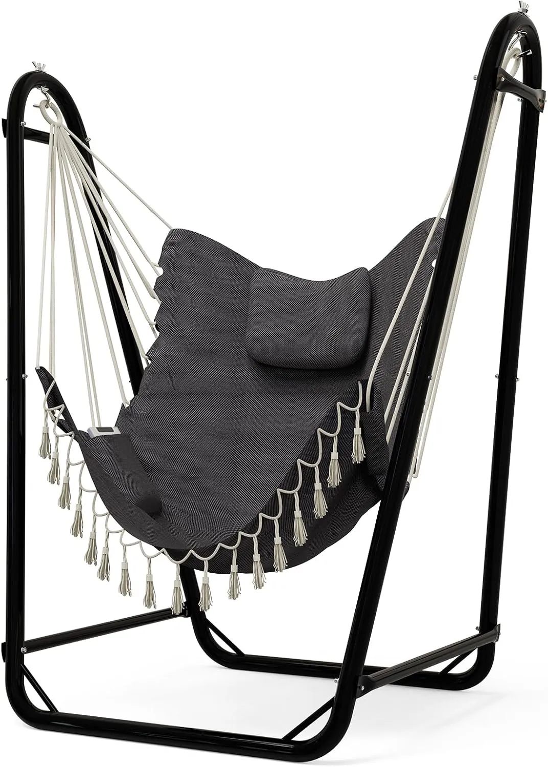 Unique U-Shaped Hammock Chair with Stand,Sturdy & Rust-Resistant,Free Gray Cotton Hammock Chair