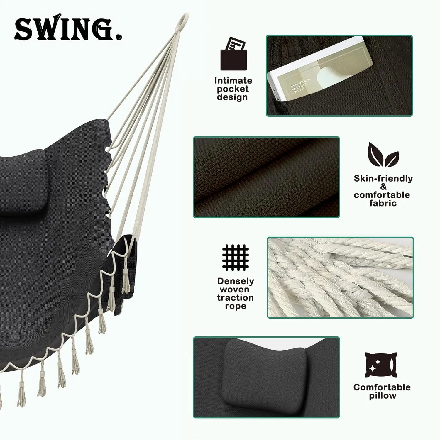 Unique U-Shaped Hammock Chair with Stand,Sturdy & Rust-Resistant,Free Gray Cotton Hammock Chair
