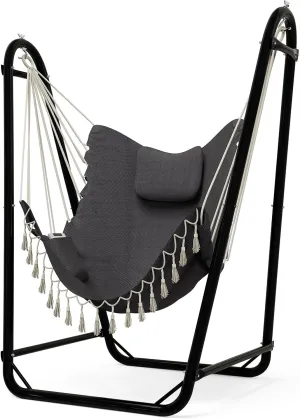 Unique U-Shaped Hammock Chair with Stand,Sturdy & Rust-Resistant,Free Gray Cotton Hammock Chair