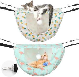 Unittype 2 Pieces Cat Cage Hammock Hanging Pet Bed Double Layer Soft Plush Hanging Pet Comfortable Hammock Bed for Indoor Kitten Ferret Hamster Rabbit or Small Animals, 2 Styles(Pineapple)