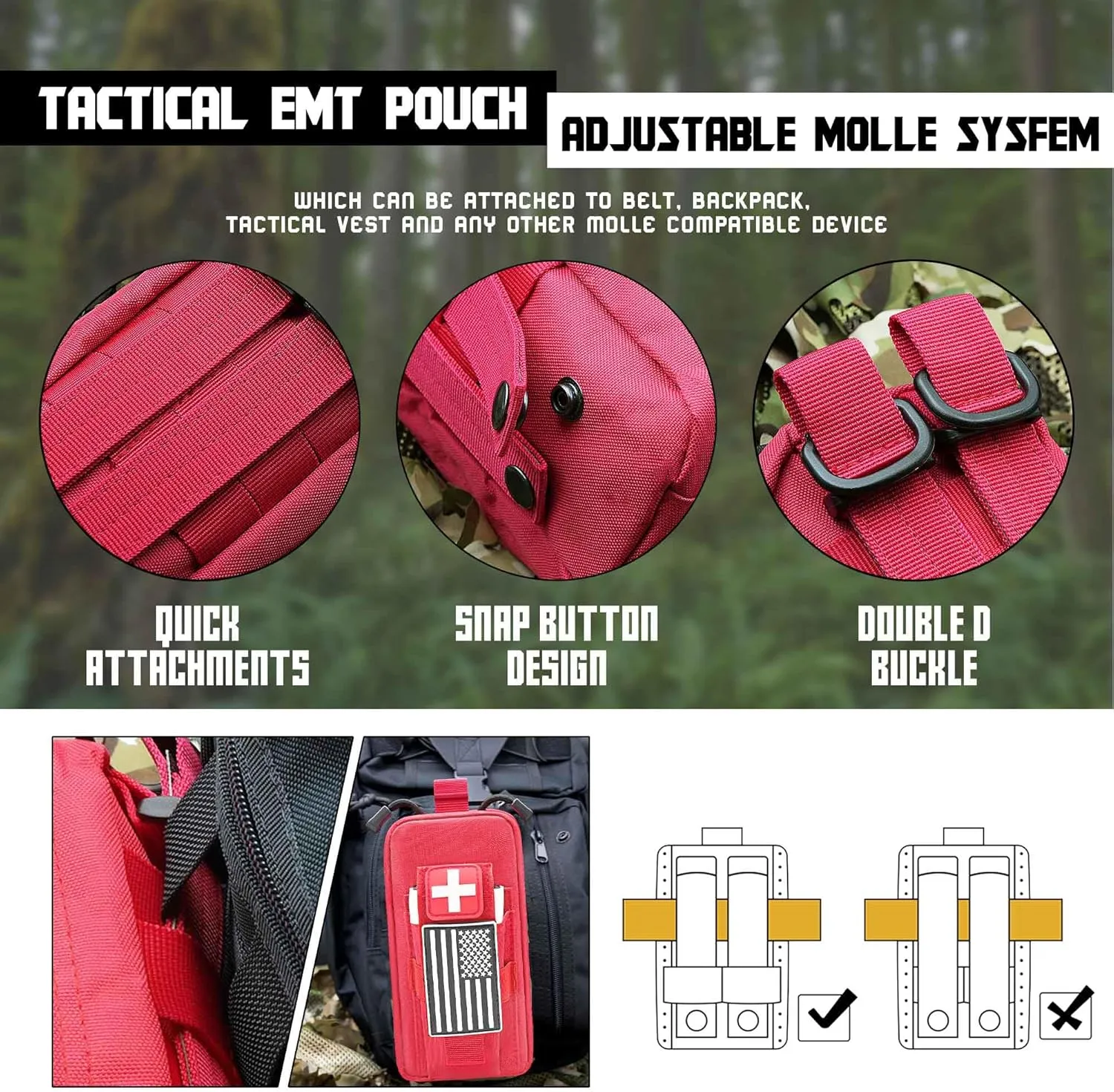 Upgrade 1000D Laser Cut Ifak Pouch Molle, Tactical Molle EMT Belt First Aid Pouches for Backpack Belt