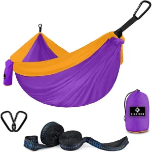 [Upgraded] Beastron Portable Single & Double Nylon Hammock with Two Tree Straps(Each 18 1 Loops) for Backpacking, Hiking, Travel, Beach and Yard