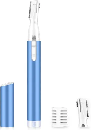 Upgraded Eyebrow Trimmer, Facial Hair Trimmer Precision Detailer with Rinseable Blade, Battery Powered Eyebrow Razor with Comb, Compact Pen-Size Safe Painless Shaver for Peach-Fuzz Women Men