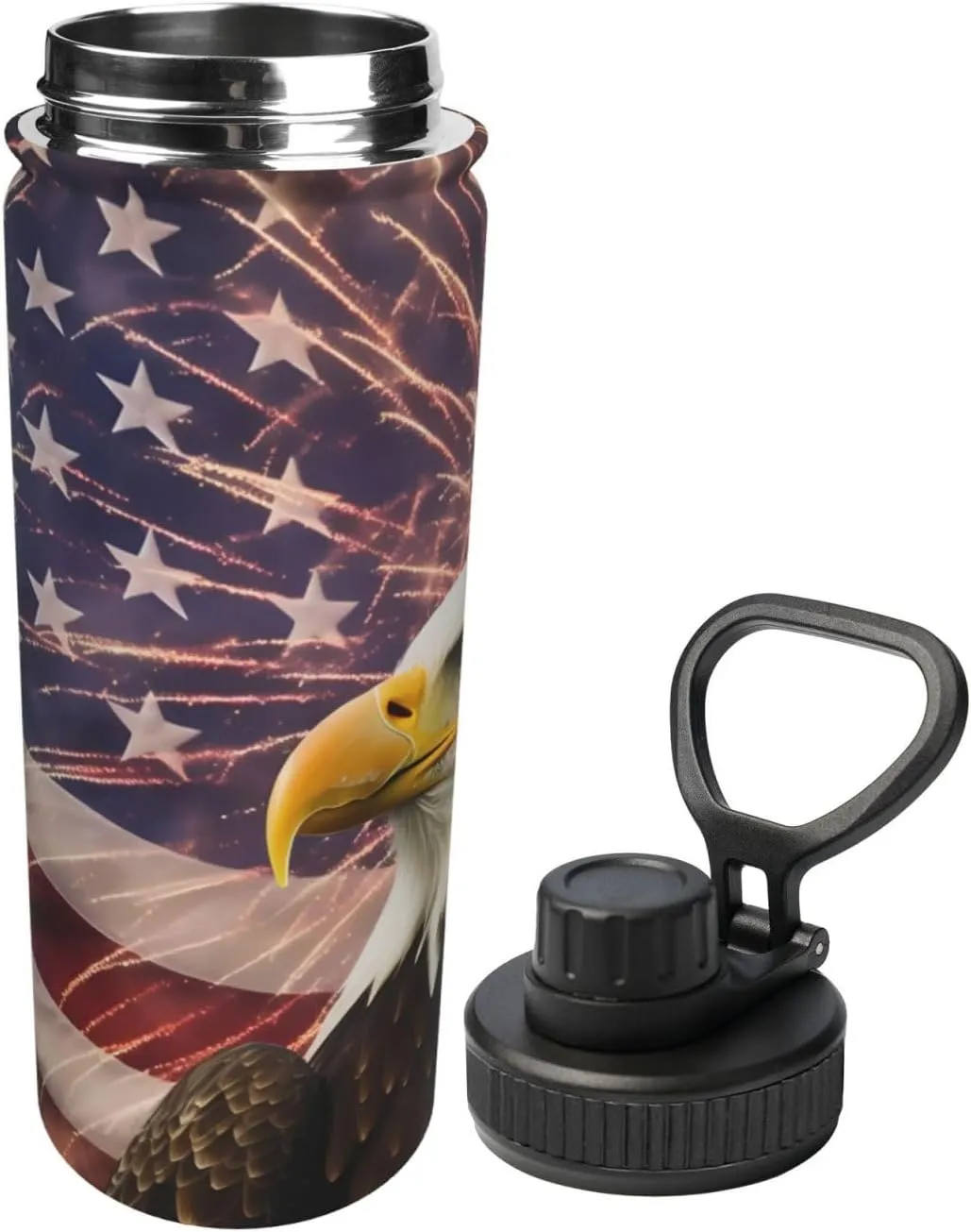 USA Flag Eagle 18 oz Stainless Steel Water Bottles Insulated Sports Water Bottle with Handle, Patriotic Double Wall Travel Water Flask for Men Women