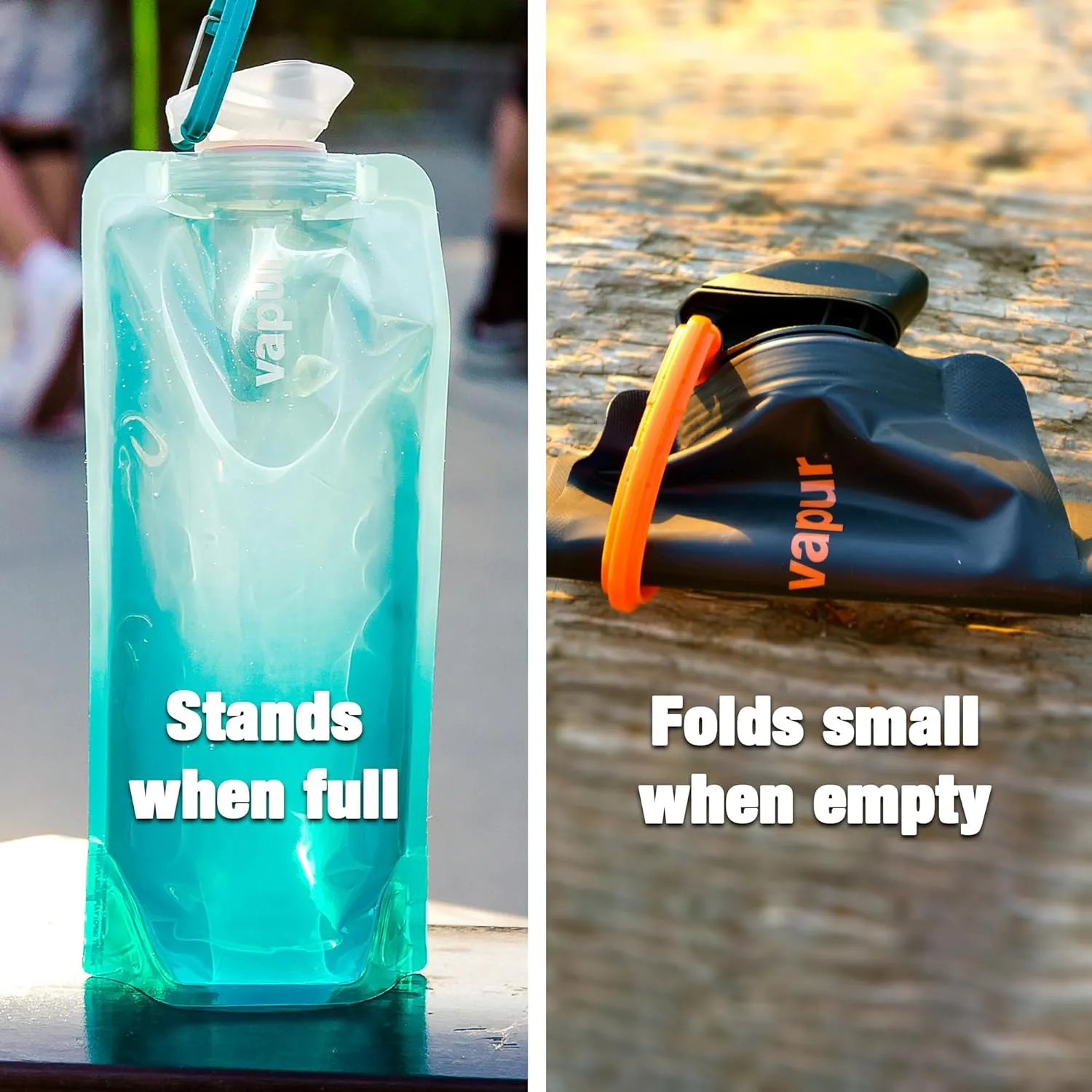 Vapur Flexible, Collapsible Wide Mouth Anti-Bottle with Detachable Carabiner, 23 Ounce