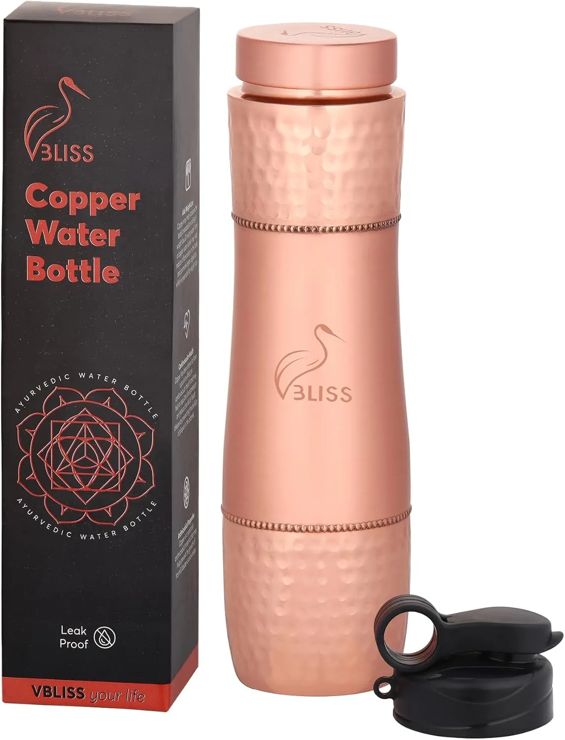 VBLISS 100% Pure Copper Water Bottle – 32 oz Leak-Proof, Ayurvedic Health Benefits, Eco-Friendly, BPA-Free Copper Drinkware for Travel, Sports, and Everyday Use