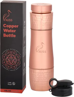 VBLISS 100% Pure Copper Water Bottle – 32 oz Leak-Proof, Ayurvedic Health Benefits, Eco-Friendly, BPA-Free Copper Drinkware for Travel, Sports, and Everyday Use