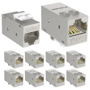 VCELINK CAT6A RJ45 Keystone Coupler Shielded, 10-Pack Keystone Jack Inline Coupler Female to Female 10Gbps for Patch Panel and Keystone Wall Plate, Silver